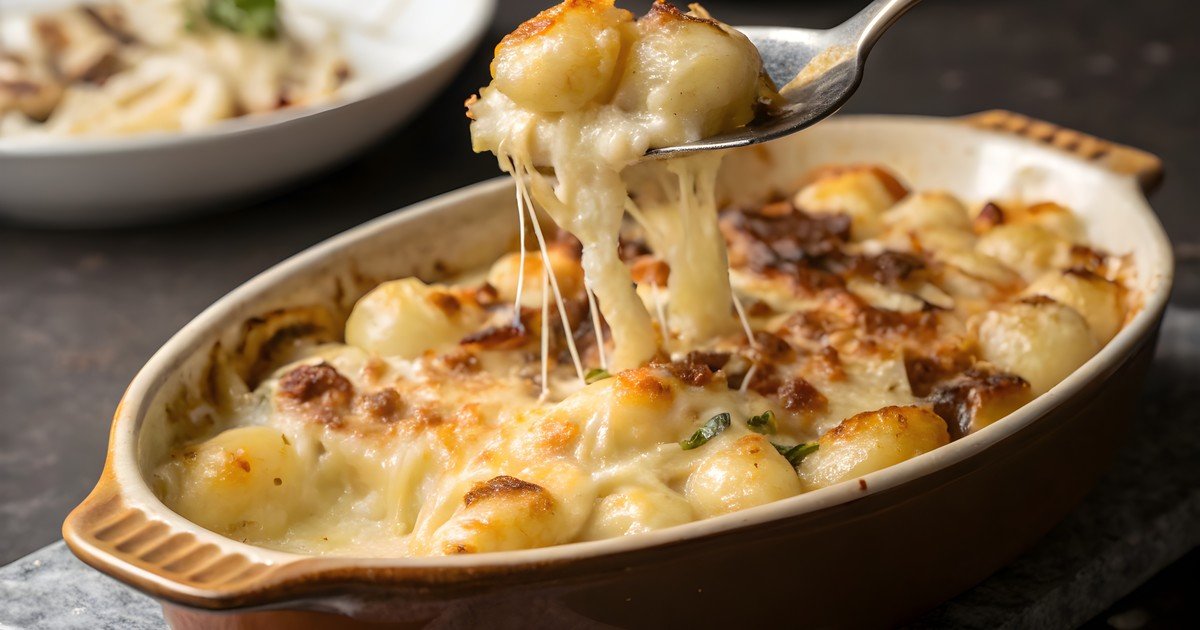Receta de Ñoquis gratinados con crema de verdeo